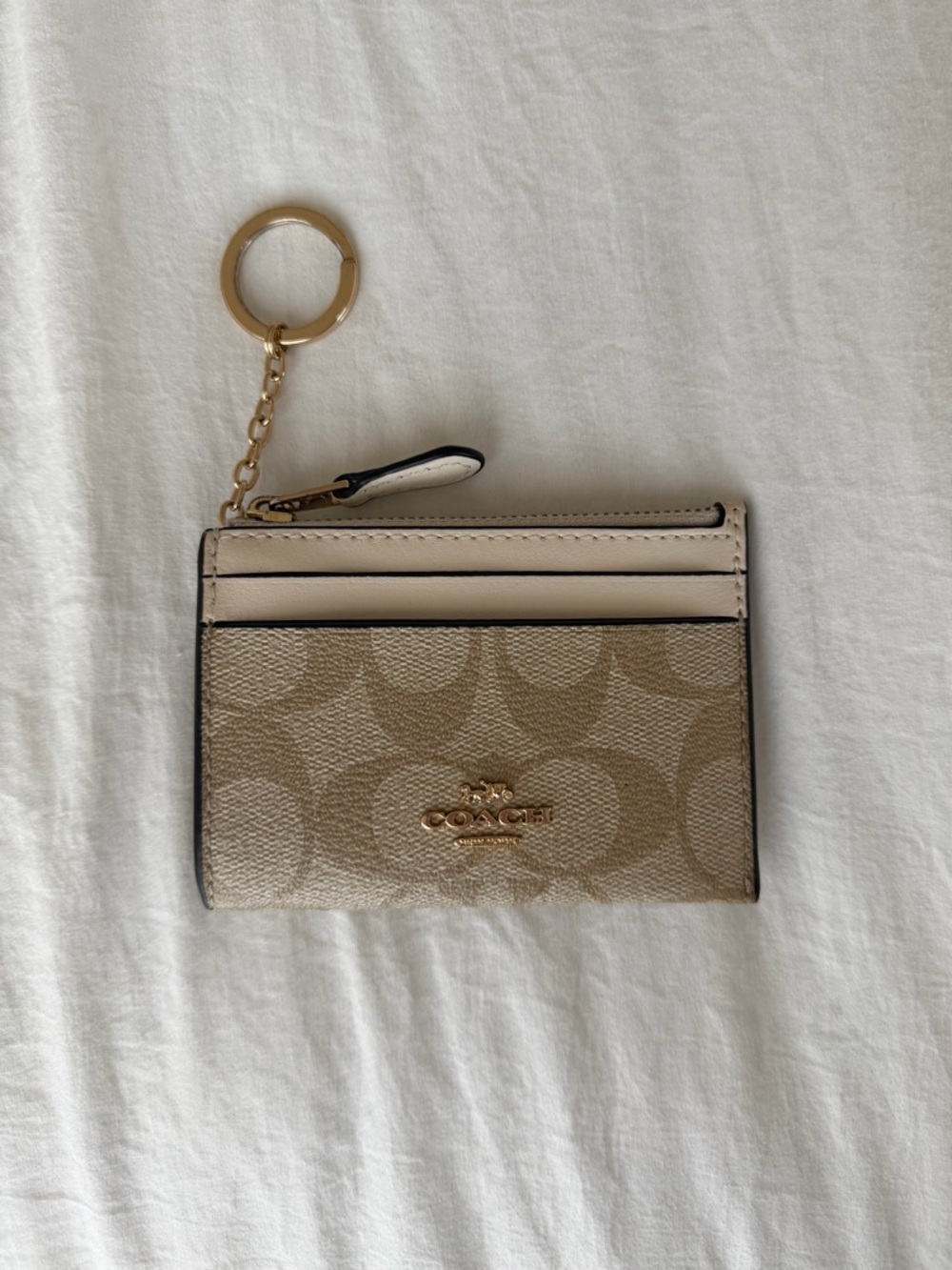 Coach Beige Signature Mini Skinny Id Case